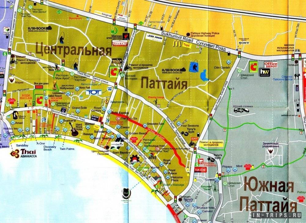 Подробные карты паттайи с пляжами, отелями и достопримечательностями на русском языке