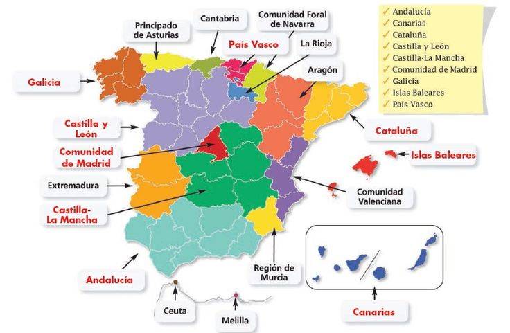 Карта испании на испанском языке