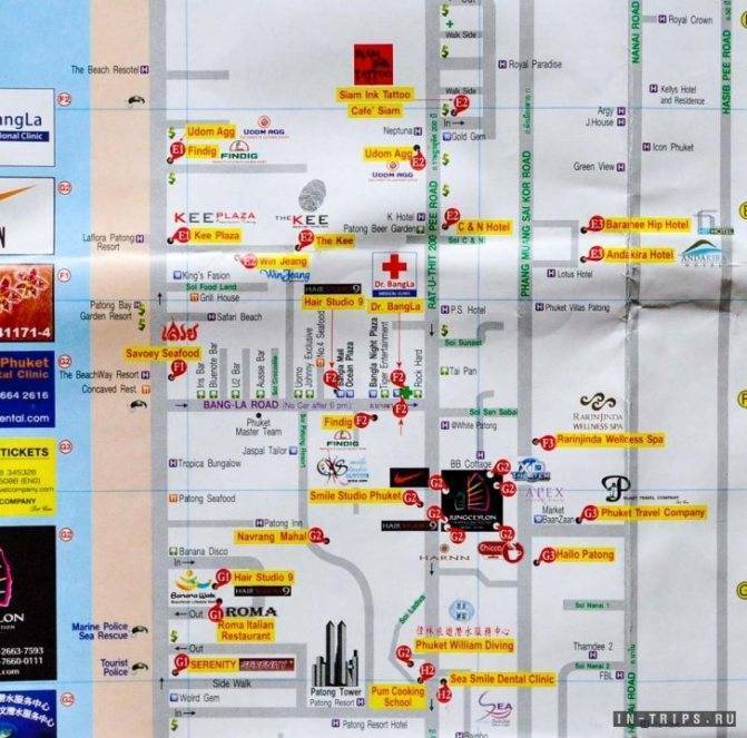 Карты патонга (тайланд). подробная карта патонга на русском языке с отелями и достопримечательностями