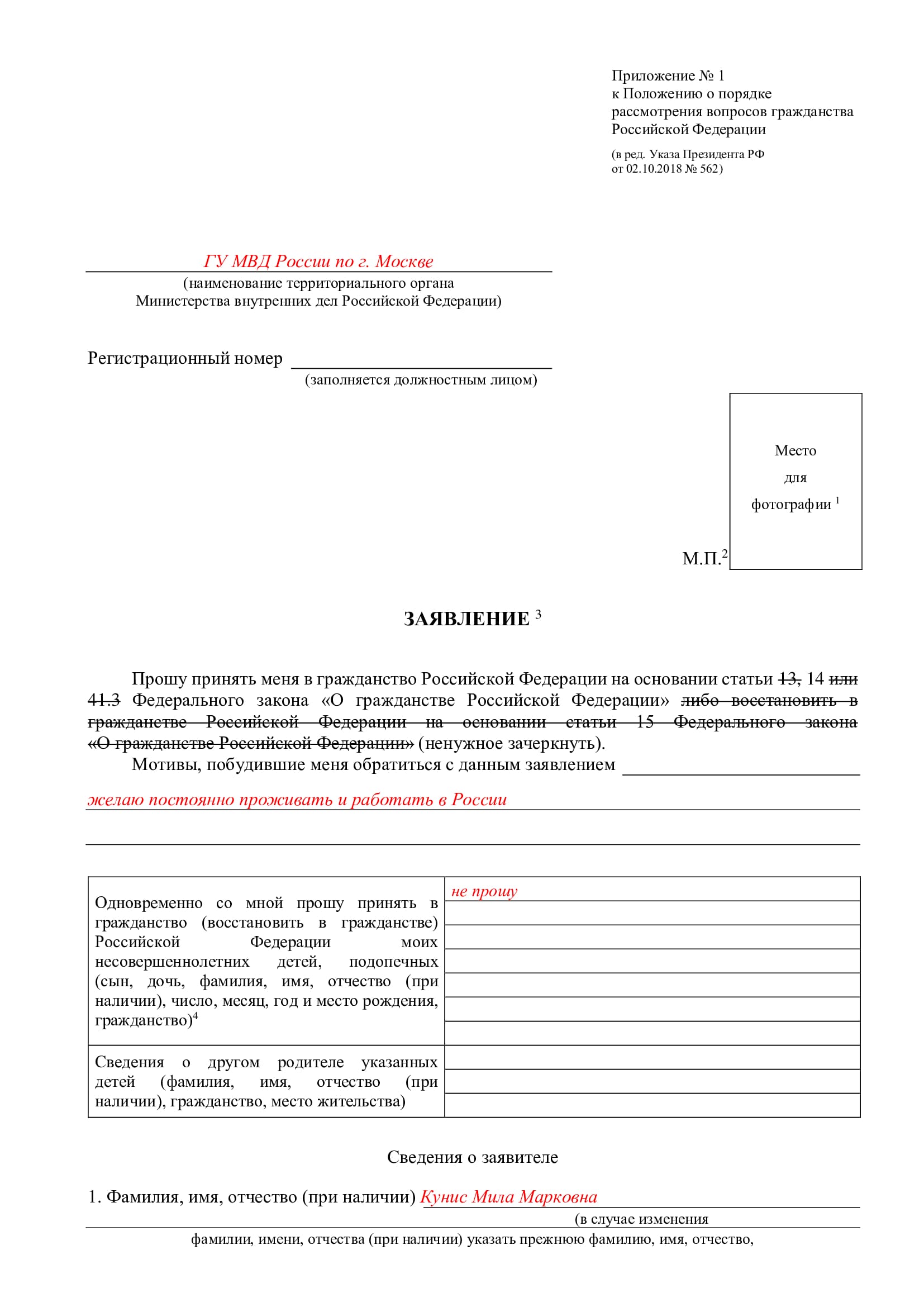 Заявление о признании носителем русского языка: бланк и образец документа