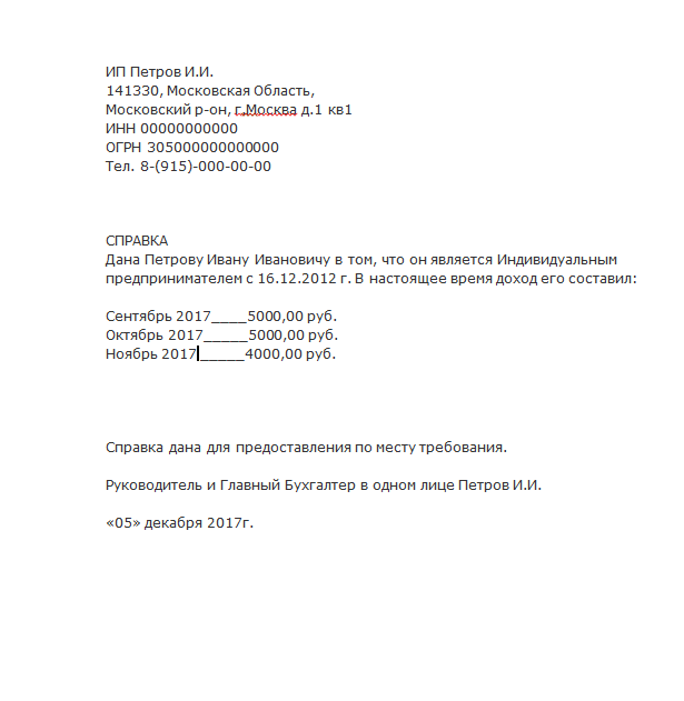 Как написать справку о доходах ип самому себе образец