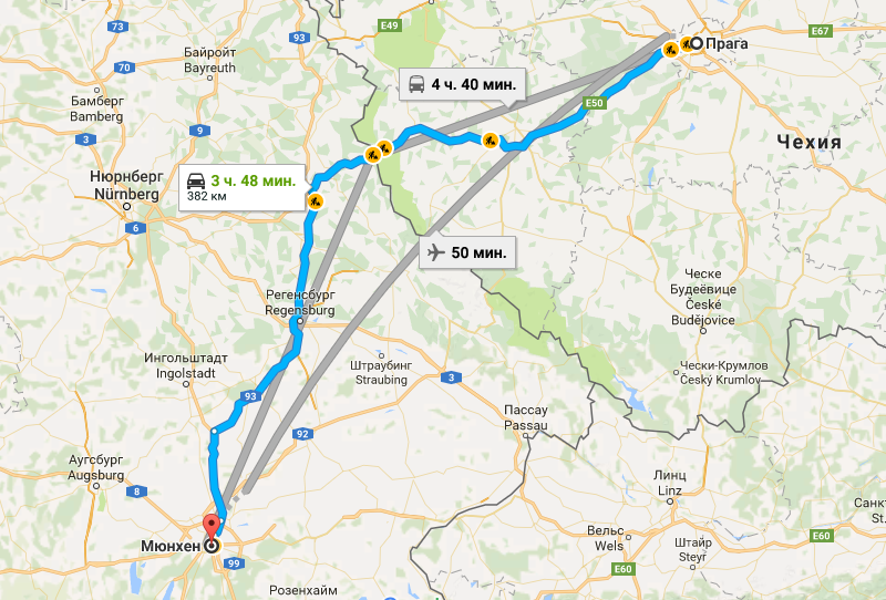 Расстояние от праги до мюнхена на автобусе и машине: сколько ехать км и по времени на поезде