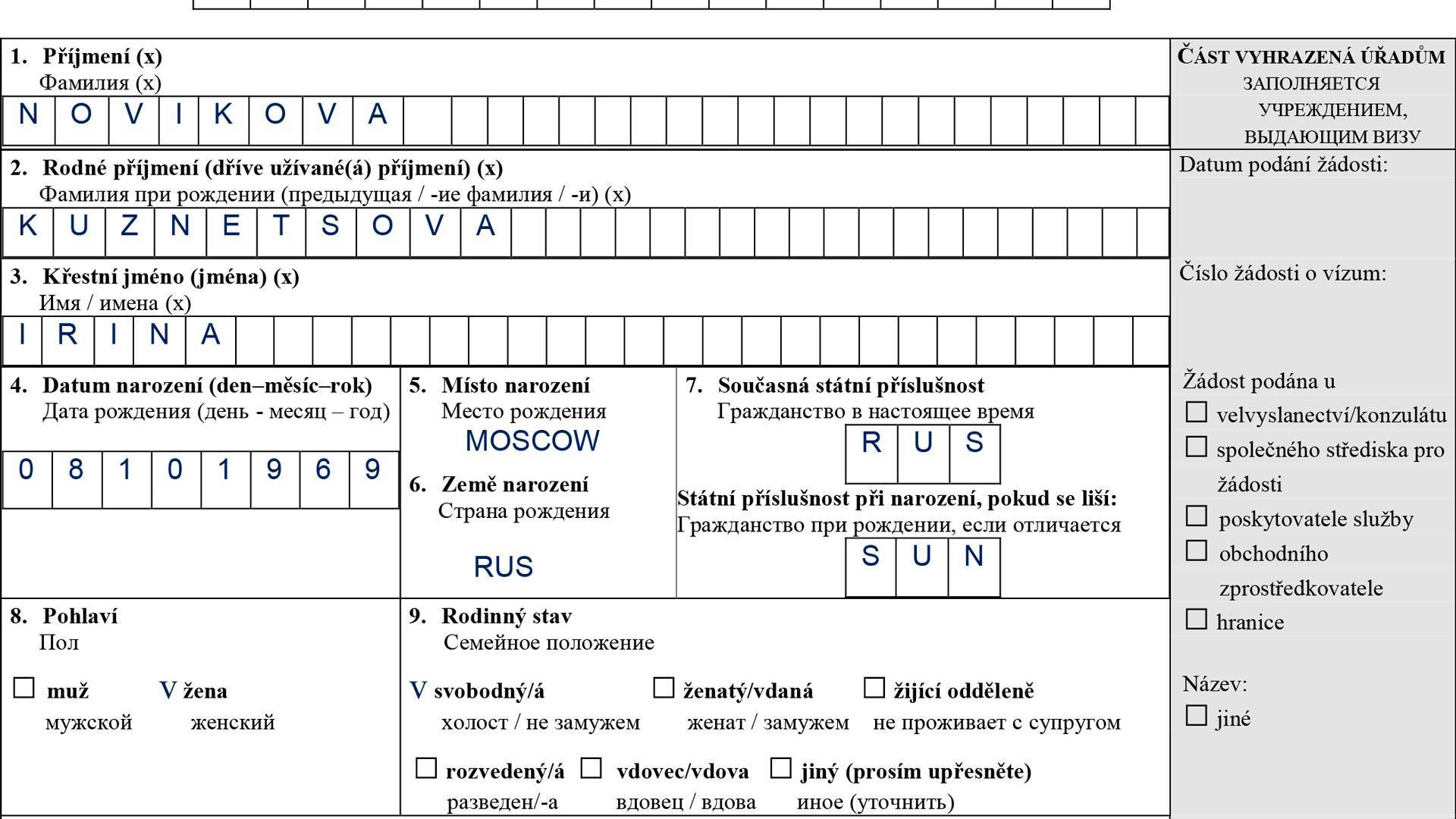 Как заполнить анкету на чешскую визу