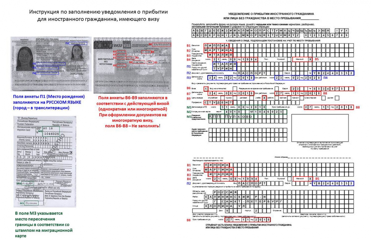 Уведомление о прибытии иностранного гражданина – бланк 2022 года – мигранту рус