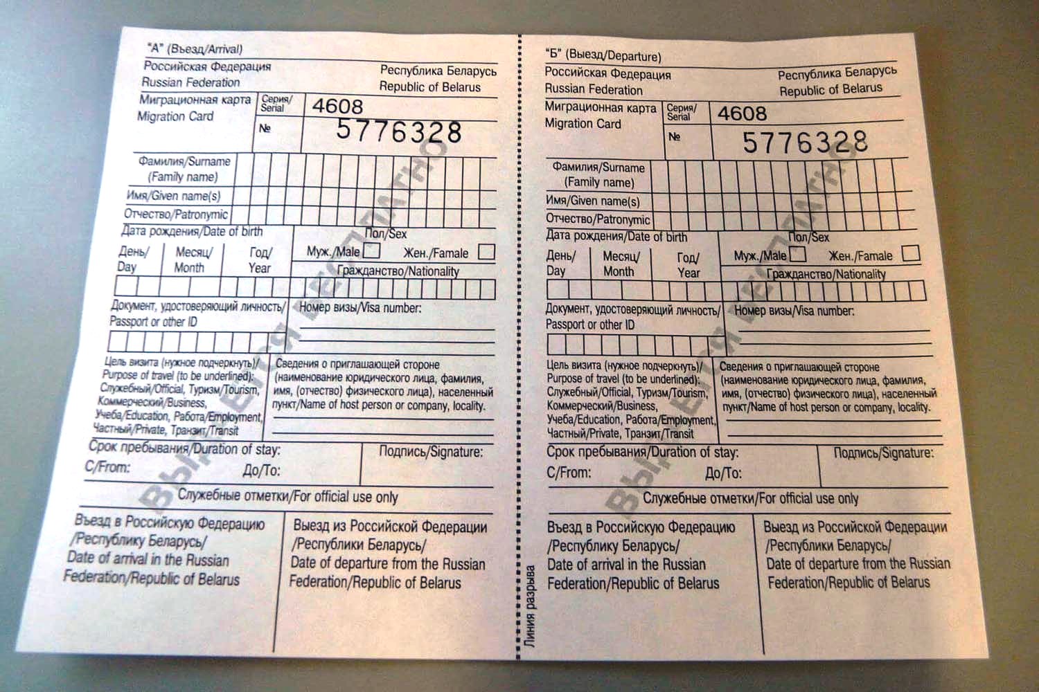 Миграционная карта для иностранцев образец