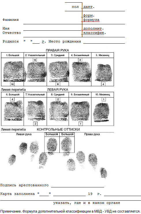 Направление на дактилоскопию образец
