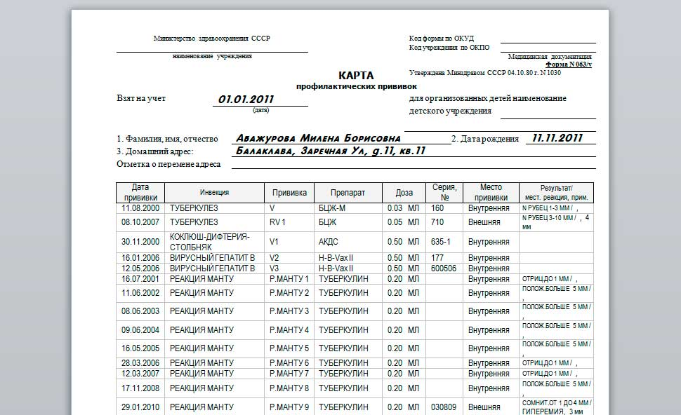 Прививочная карта в школе