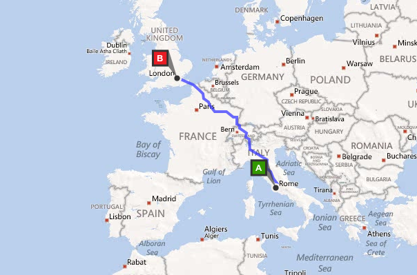 В каком направлении от лондона москва. Лондон и Париж на карте. Путь от Лондона до Парижа. Расстояние от Лондона до Рима. Рим Лондон расстояние.