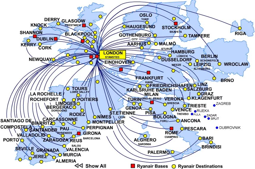 Карта полетов ryanair