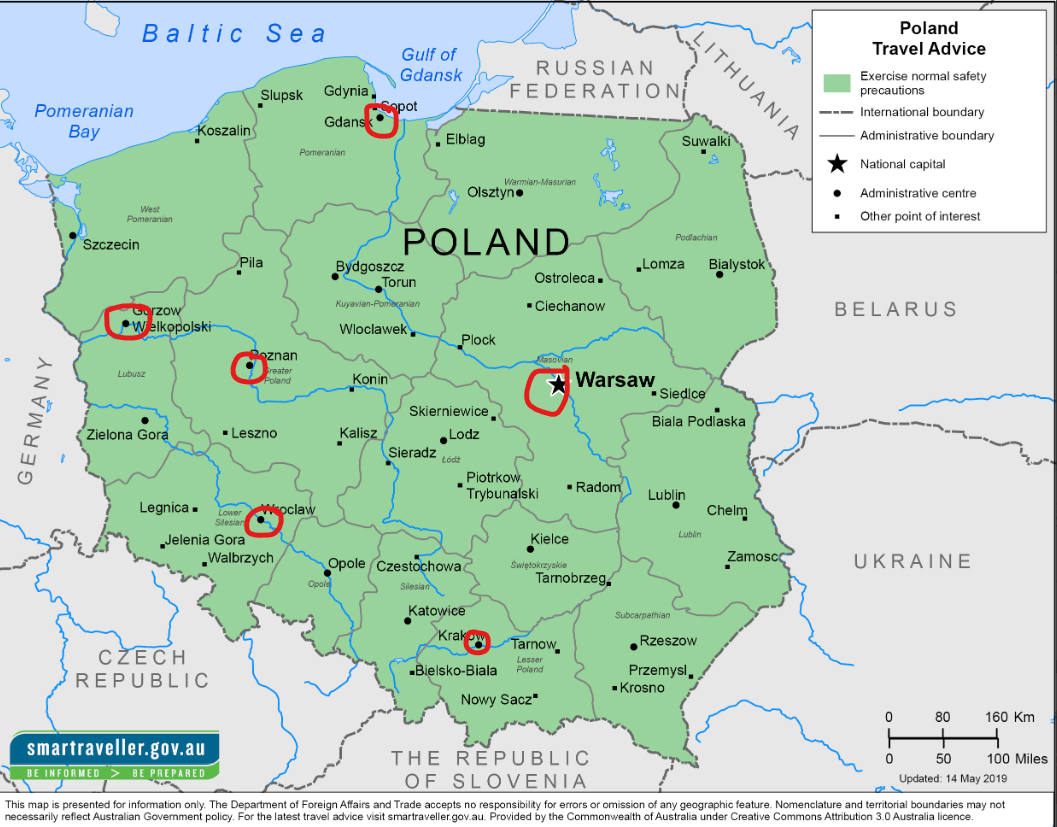 карта польши с городами