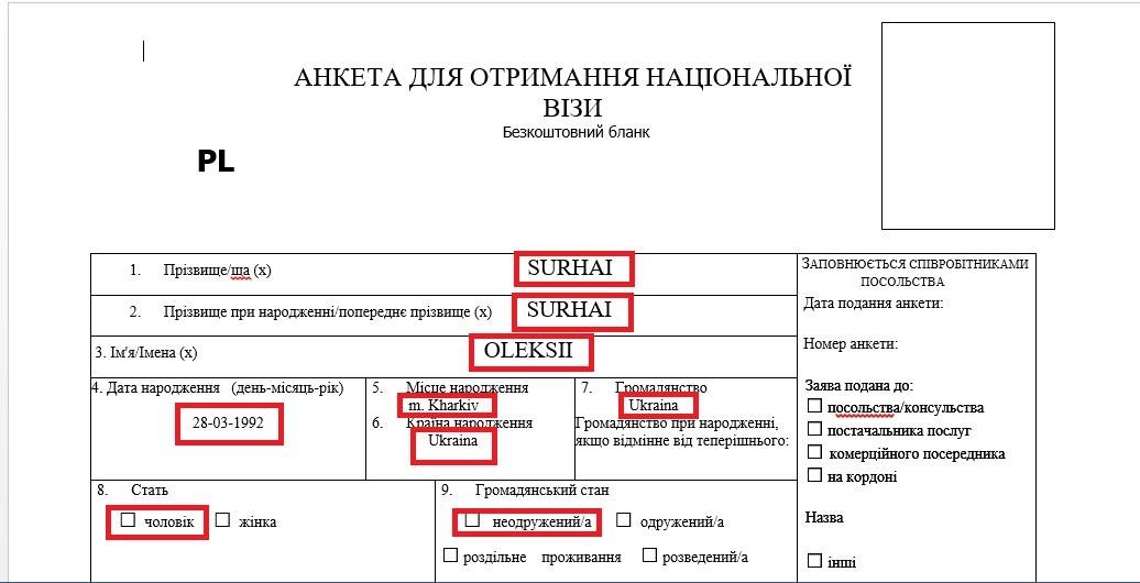 Визовая анкета для иностранных граждан образец заполнения