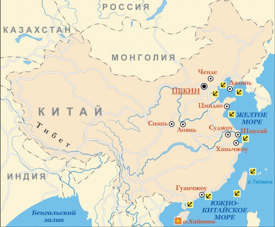 Какие моря омывают берега китая. Китай омывается карта. Моря Китая на карте. Моря омывающие Китай. Курорты Китая на карте.