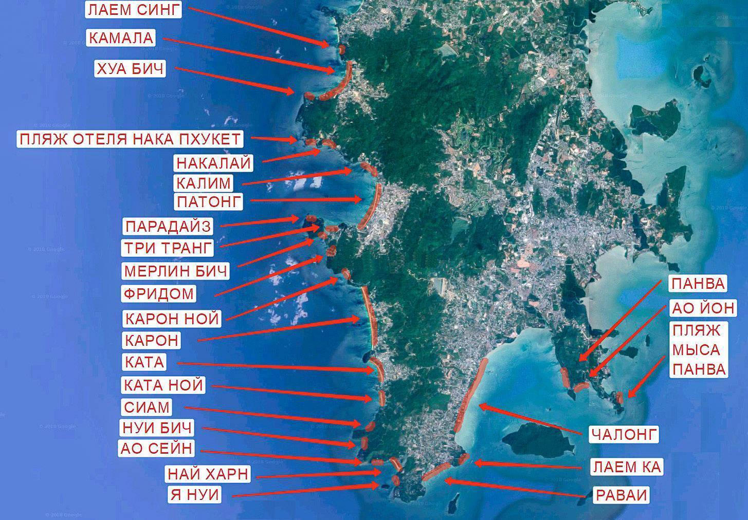Пхукет карта пляжей карта