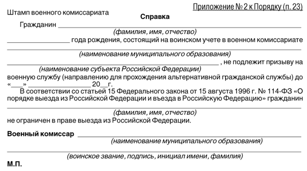 Образец приложение 2 для военкомата образец