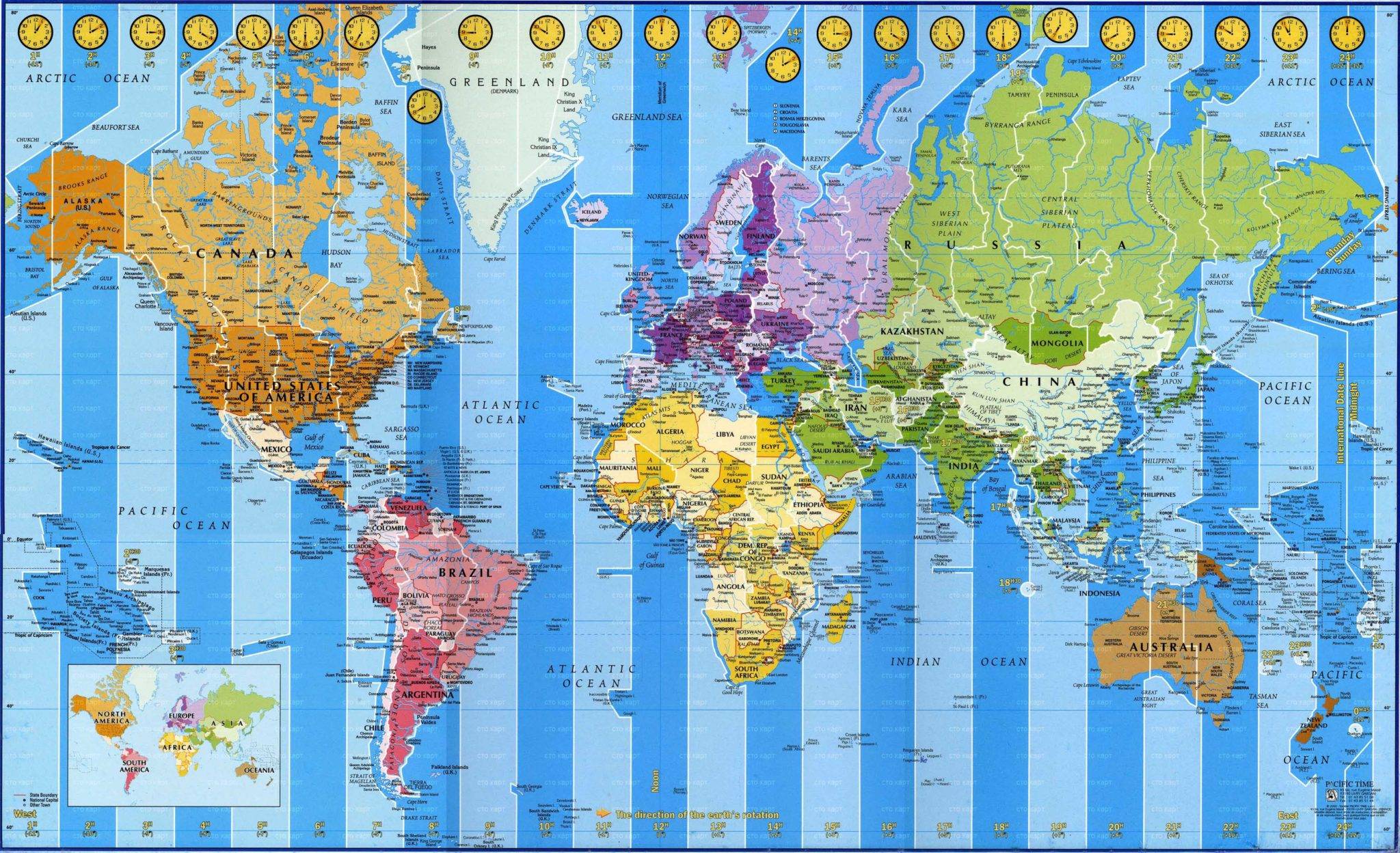 Карта часовых поясов Евразии