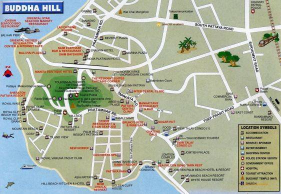 Карта курорта паттайя с указанием расположения достопримечательностей, пляжей и отелей | таиланд