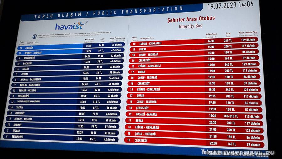 Расписание автобусов стамбул аэропорт
