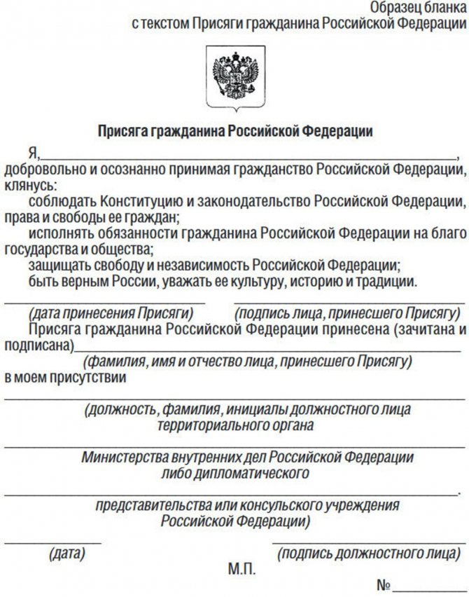 Образец присяга на гражданство российской федерации