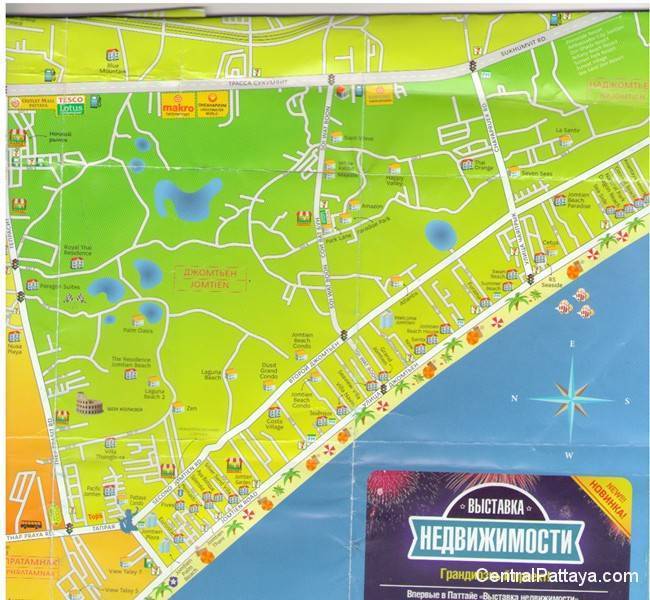 Карта паттайи с отелями, достопримечательностями, районами, транспортом