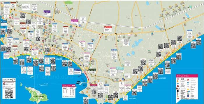 Карта паттайи с отелями, пляжами, достопримечательностями. карта отелей паттайи.