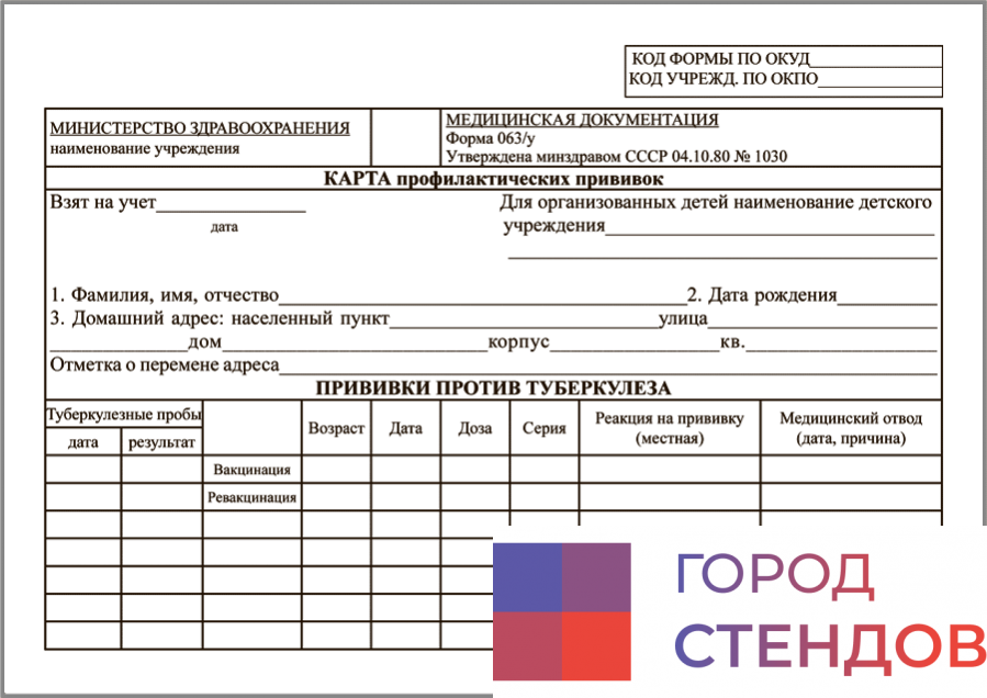 Прививочная карта в детский сад