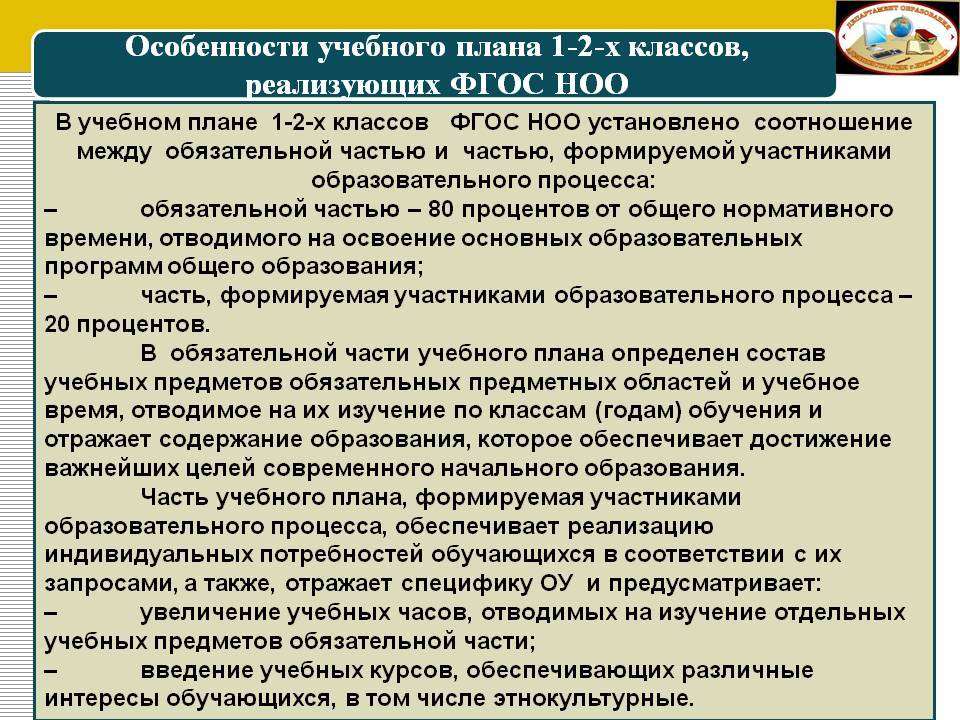 Образовательная программа начального общего образования особенности учебного плана