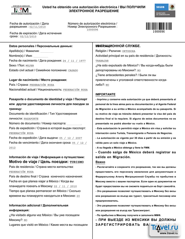 Можно ли русским в мексику. Электронное разрешение в Мексику образец. Пример заполнения электронной визы в Мексику. Образец заполнения электронного разрешения в Мексику. Электронная виза в Мексику для россиян.