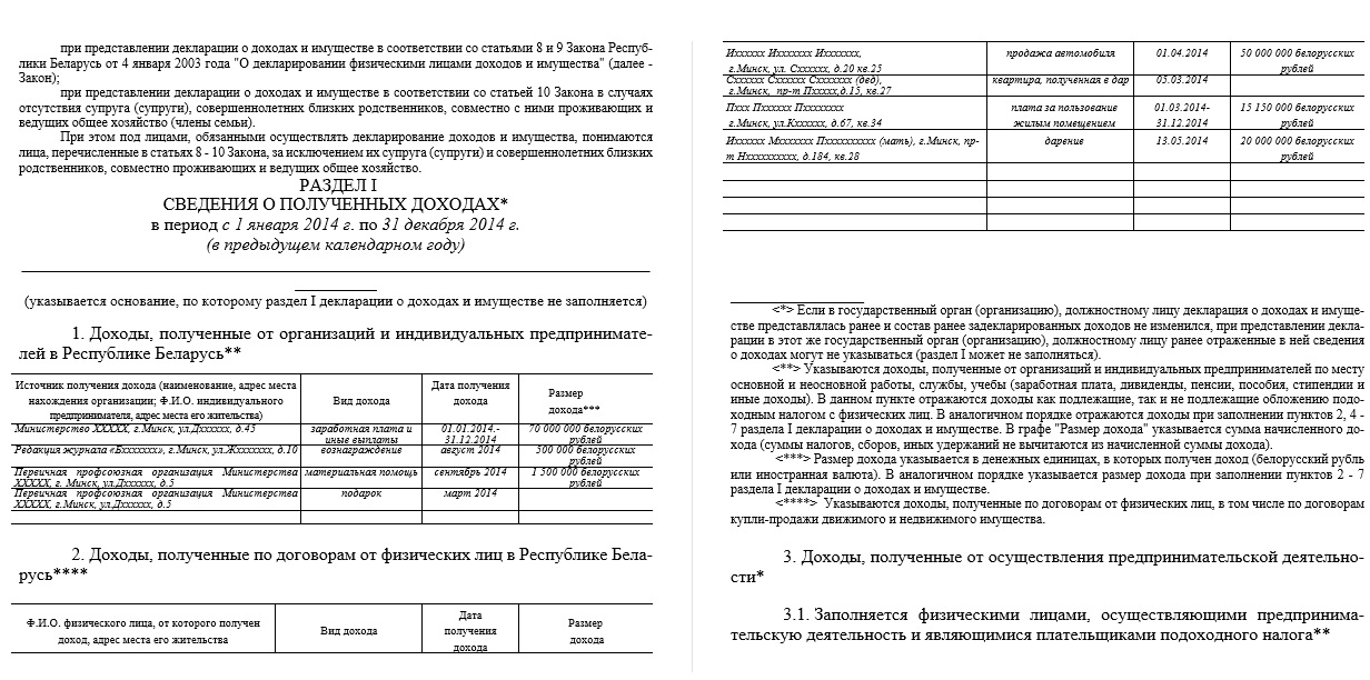 Образец для заполнения декларации для госслужащих