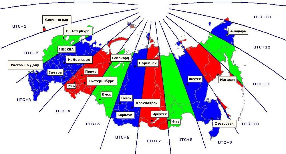 Карта россии по времени