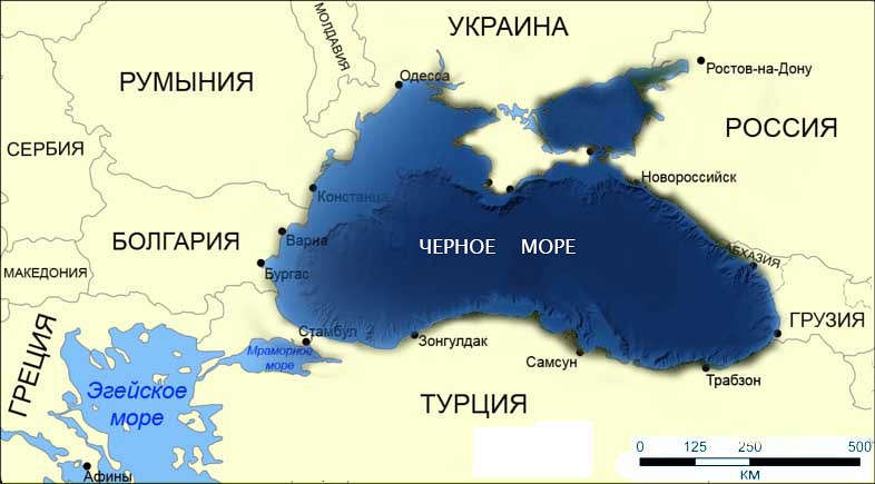 Карта черного и азовского морей с городами и поселками на русском языке