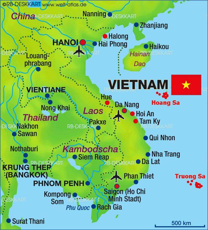 Вьетнам на карте: расположение и курортные зоны