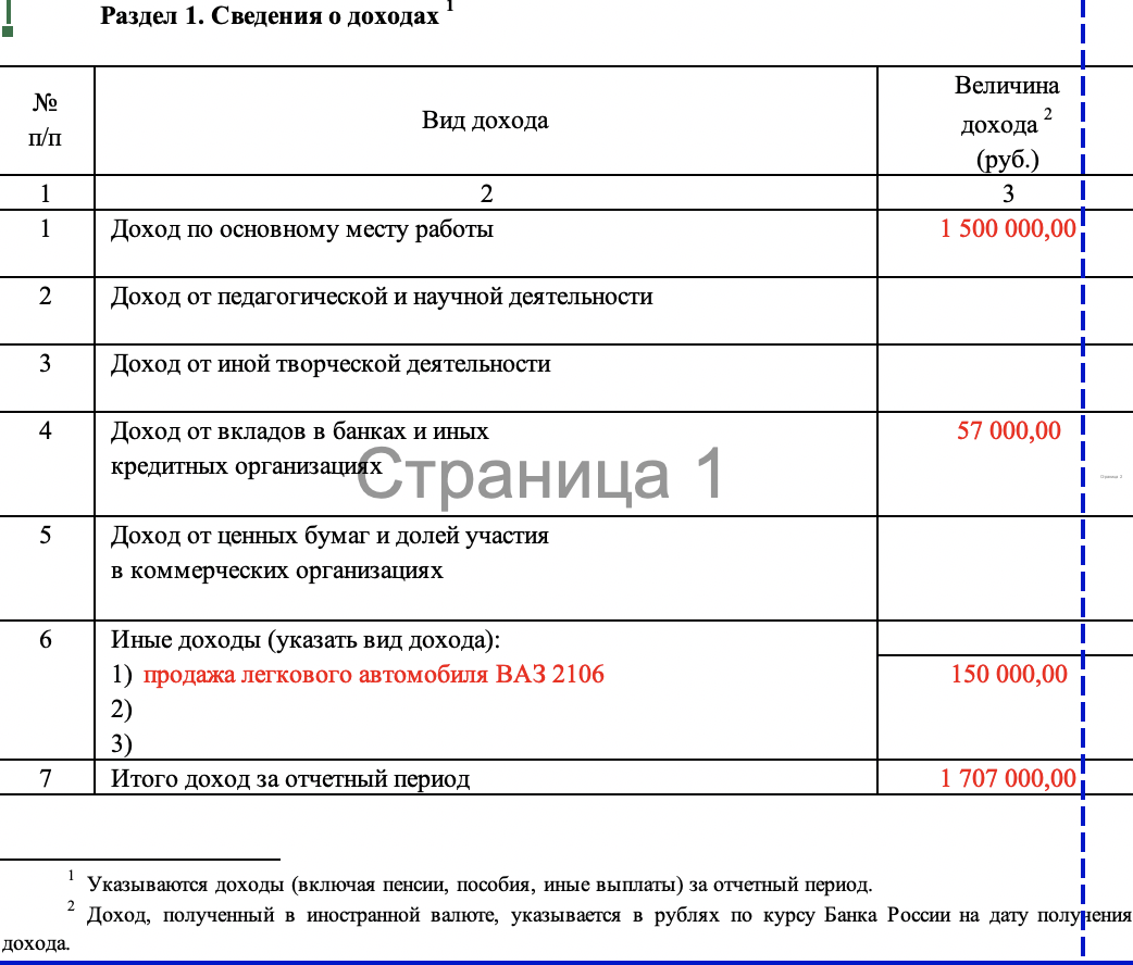 Декларация на несовершеннолетнего ребенка образец