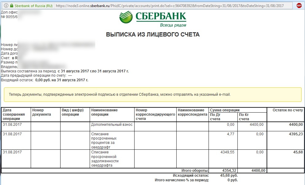 Банковская выписка по счету образец