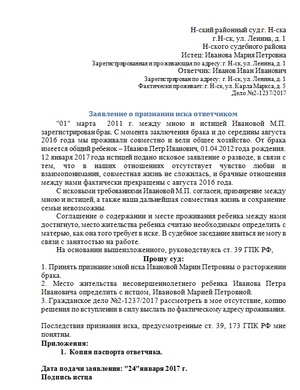 Образец заявления на развод в мировой суд без детей в одностороннем порядке без присутствия истца