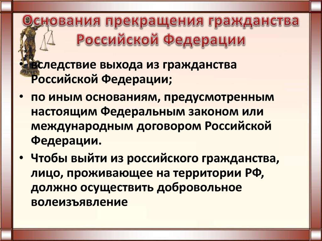 Охарактеризуйте основания прекращения гражданства составьте схему