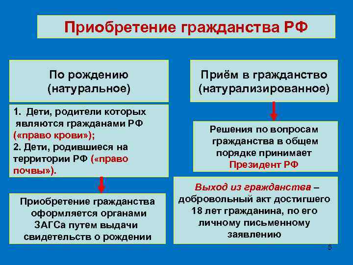 Основания приобретения российского гражданства схема