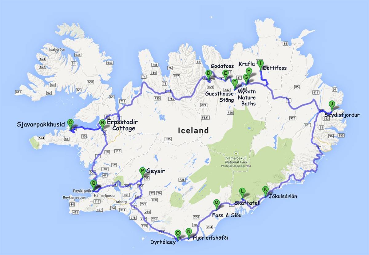 Карта исландии с достопримечательностями