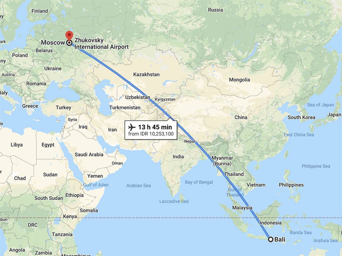 Сколько времени лететь на бали из санкт петербурга?